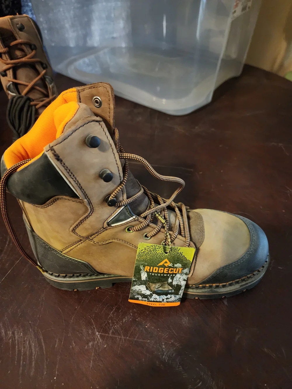 RIDGECUT Men's Brown Safety Boots with Orange Lining